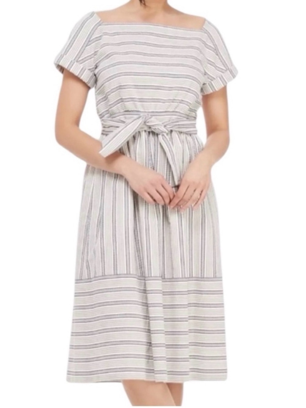 Gal meets glam striped short sleeve square neck midi dress